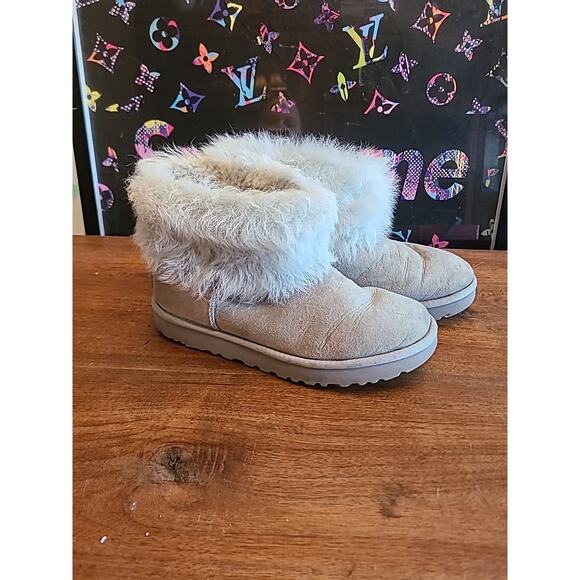 UGG Mini Toscana Cuff Grey Suede Sheepskin Ankle Women's Boots Size US 7 - Picture 1 of 10